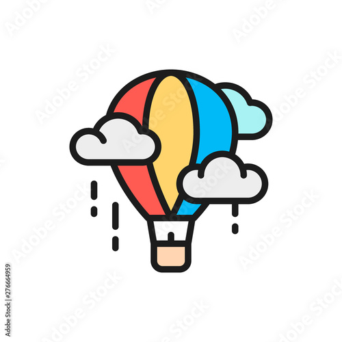 Vector air balloon, aerostat, dirigible flat color line icon.