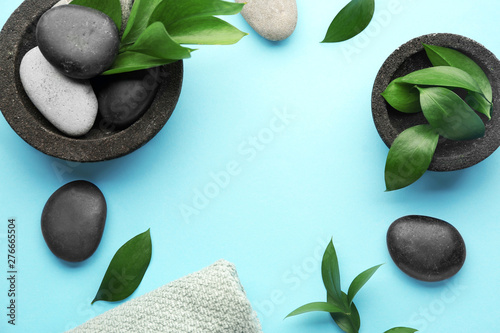 Beautiful spa composition on color background