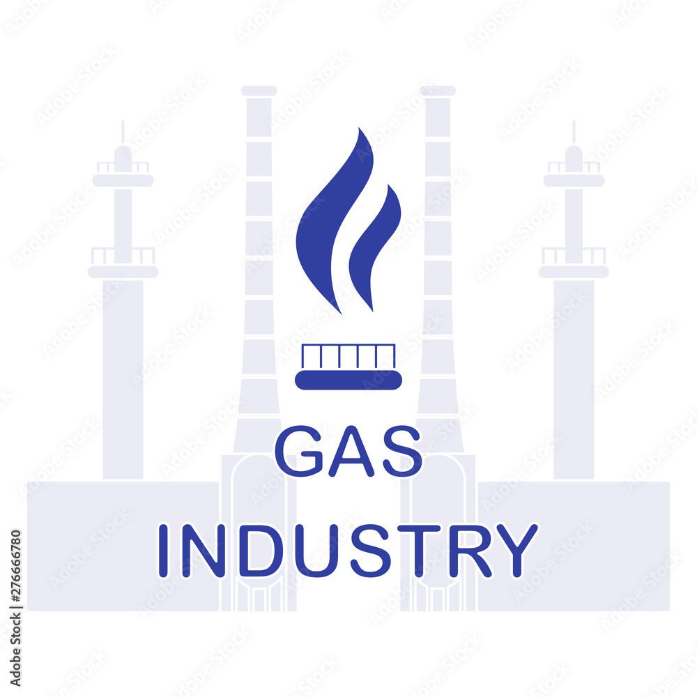 Gas processing plant.Gas burner with flame. Gas processing plant.Gas burner with flame.
