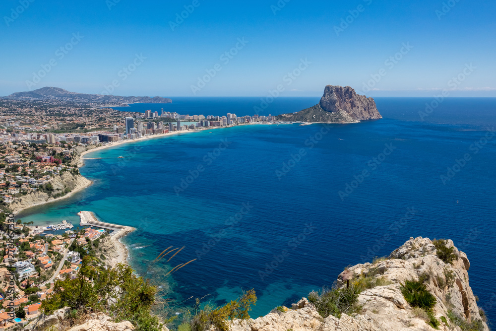 Beaches of Calpe and the natural park of Penyal d'Ifac on background, Spain