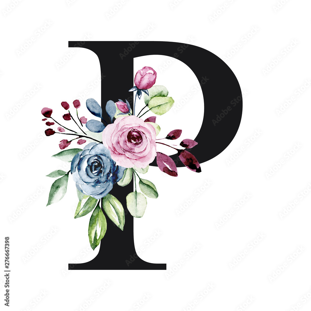 Colorful floral alphabet. Letter P Poster