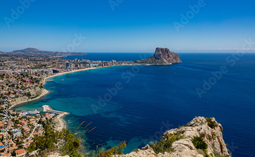 Beaches of Calpe and the natural park of Penyal d Ifac on background  Spain