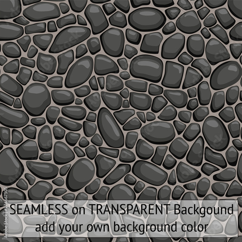 Seamless pebbles stones black with transparent background