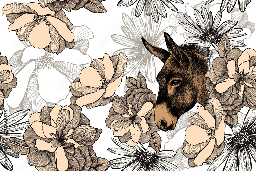 custom made wallpaper toronto digitalDonkey with roses, seamless, floral pattern. Hand-drawn, vector illustration.