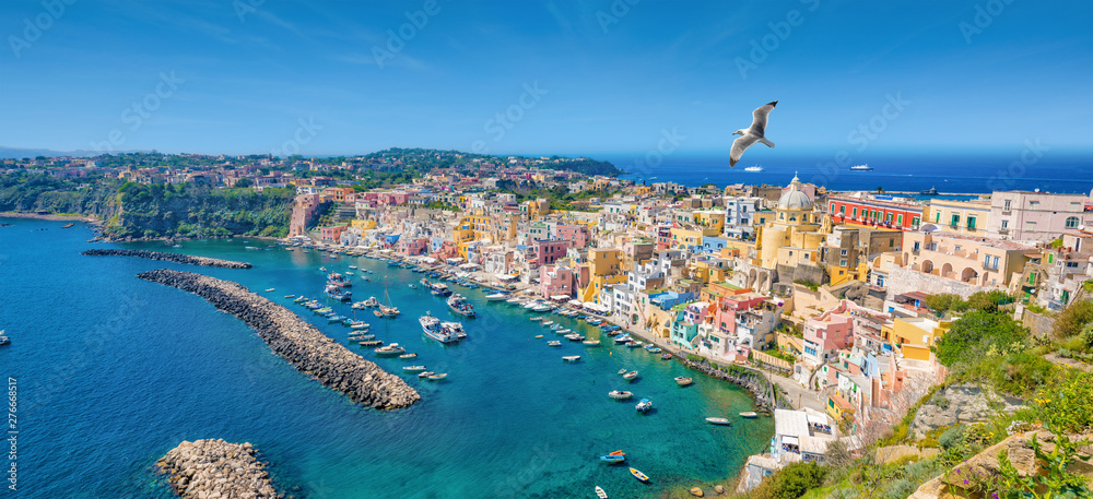 Panoramic view of beautiful Procida Island, Italy