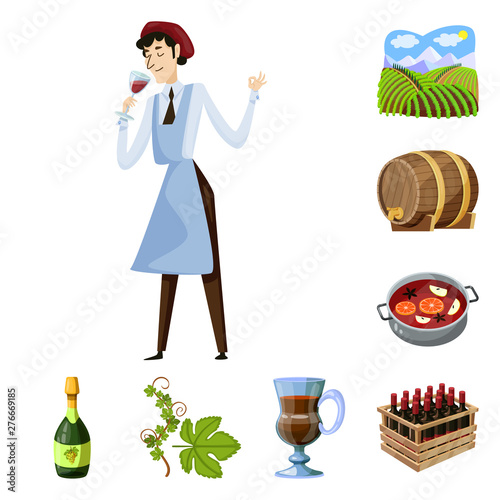 Vector design of grape and winery symbol. Collection of grape and manufacturing stock vector illustration.