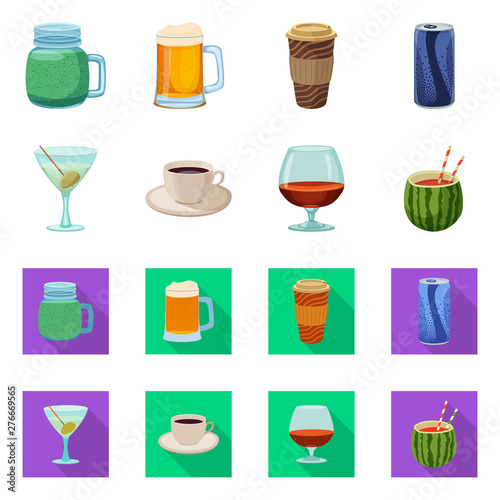 Vector illustration of drink and bar symbol. Set of drink and party stock vector illustration.