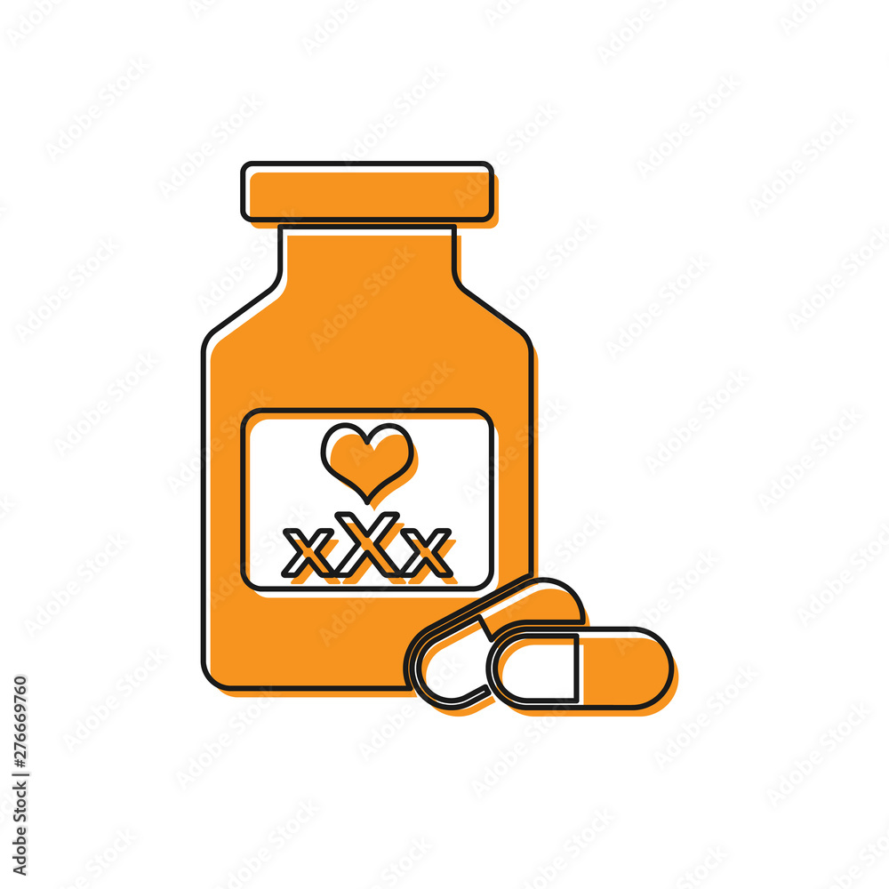 Orange Medicine bottle with pills for potency aphrodisiac icon