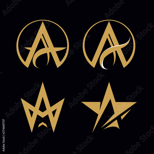 Vector logo. Letter A. Letter A stylized for a crown and a star