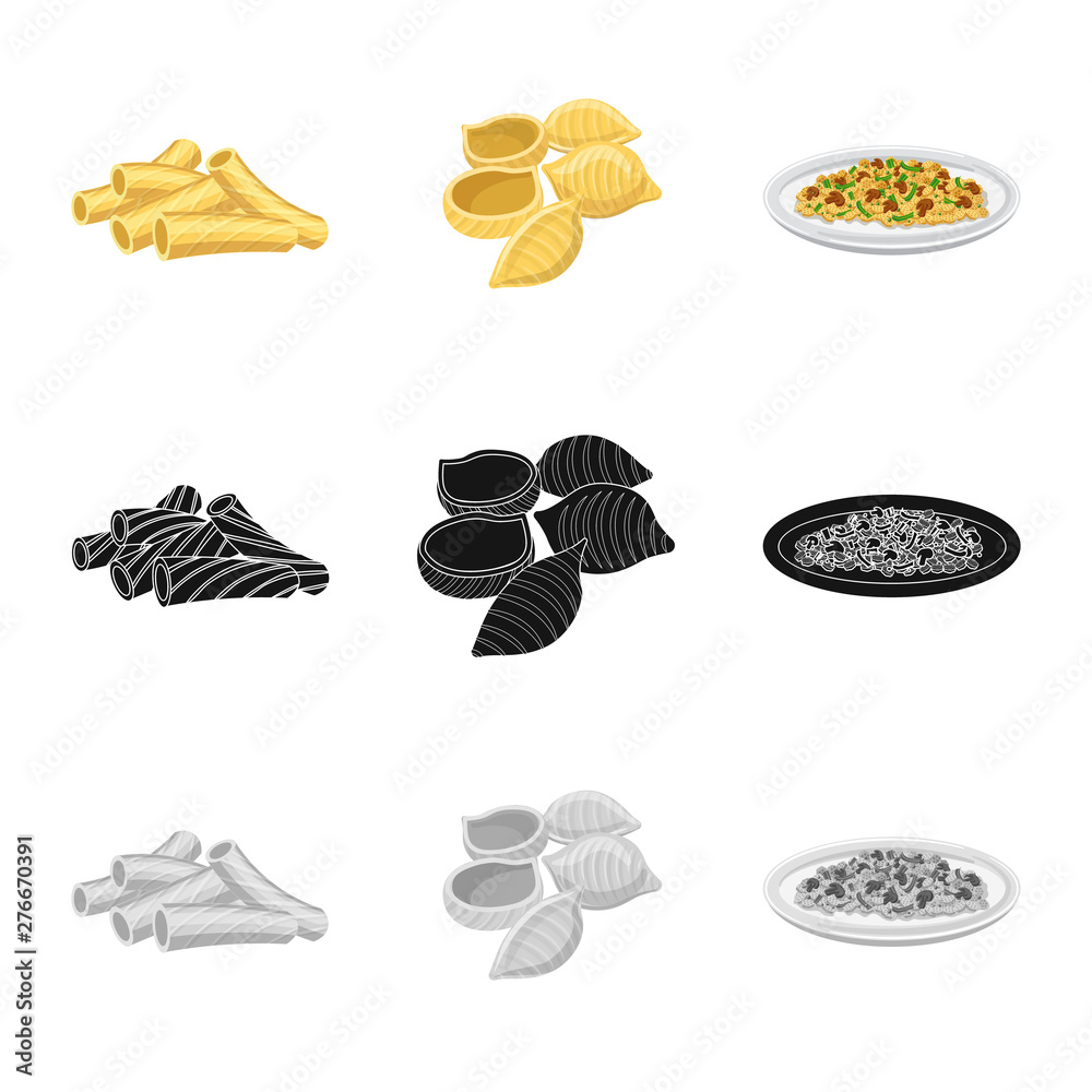 Isolated object of pasta and carbohydrate sign. Collection of pasta and macaroni vector icon for stock. Isolated object of pasta and carbohydrate sign. Collection of pasta and macaroni vector icon for stock.