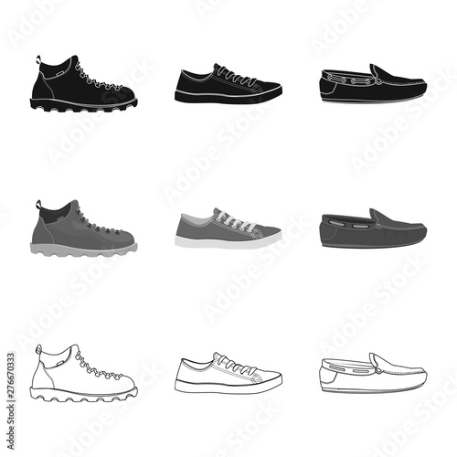 Vector design of shoe and footwear logo. Collection of shoe and foot stock vector illustration.