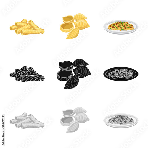 Isolated object of pasta and carbohydrate sign. Collection of pasta and macaroni vector icon for stock.