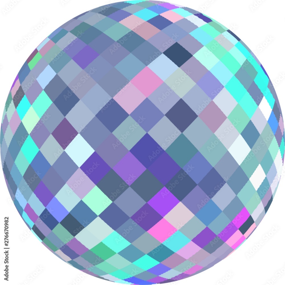 3d glass sphere graphic abstract. Cristal blue pink azure ball on white background isolated.