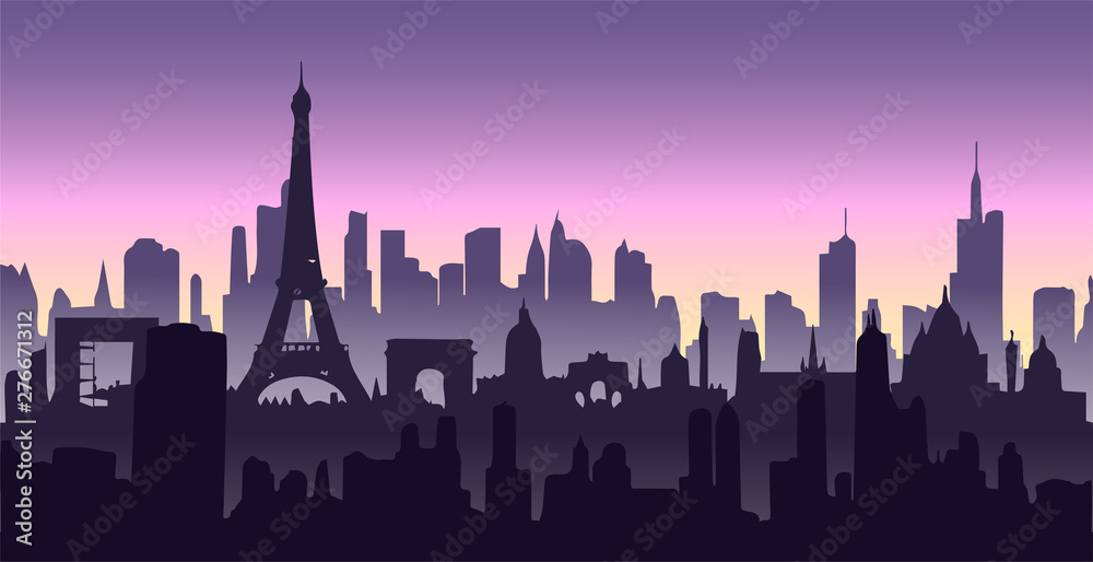 flat beautiful cityscape with Eiffel in Paris , flat vector illustration., flat vector illustration.