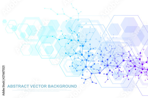 Scientific molecule background for medicine, science, technology, chemistry. Waves flow. Wallpaper or banner with a DNA molecules. Vector geometric dynamic illustration