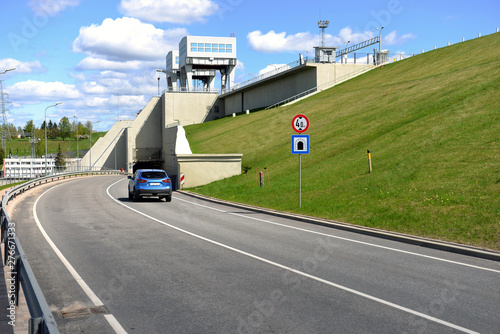 Road and tunnel under hydroelectric power station in Aizkraukle, Latvia - image photo