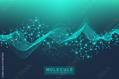 Scientific molecule background DNA double helix illustration with shallow depth of field. Mysterious wallpaper or banner with a DNA molecules. Genetics information vector