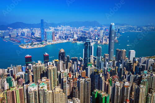 Panoramatic view on Hong Kong city skyline from the Victoria peak  China