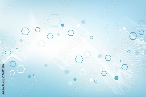 Scientific molecule background DNA double helix illustration with shallow depth of field. Mysterious wallpaper or banner with a DNA molecules. Genetics information vector