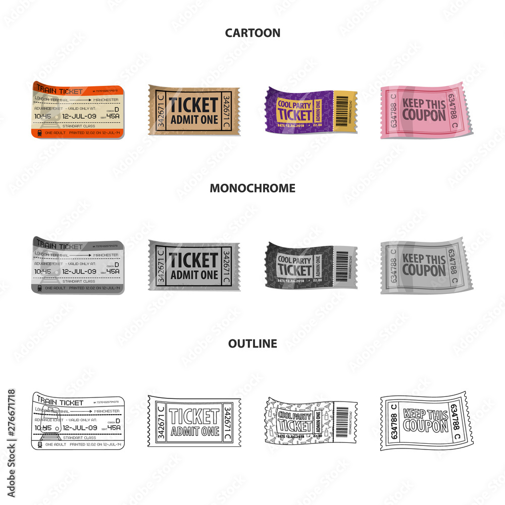 Isolated object of ticket and admission logo. Set of ticket and event stock vector illustration.
