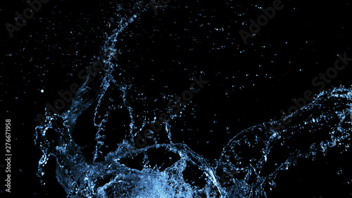 Water splash isolated on black background