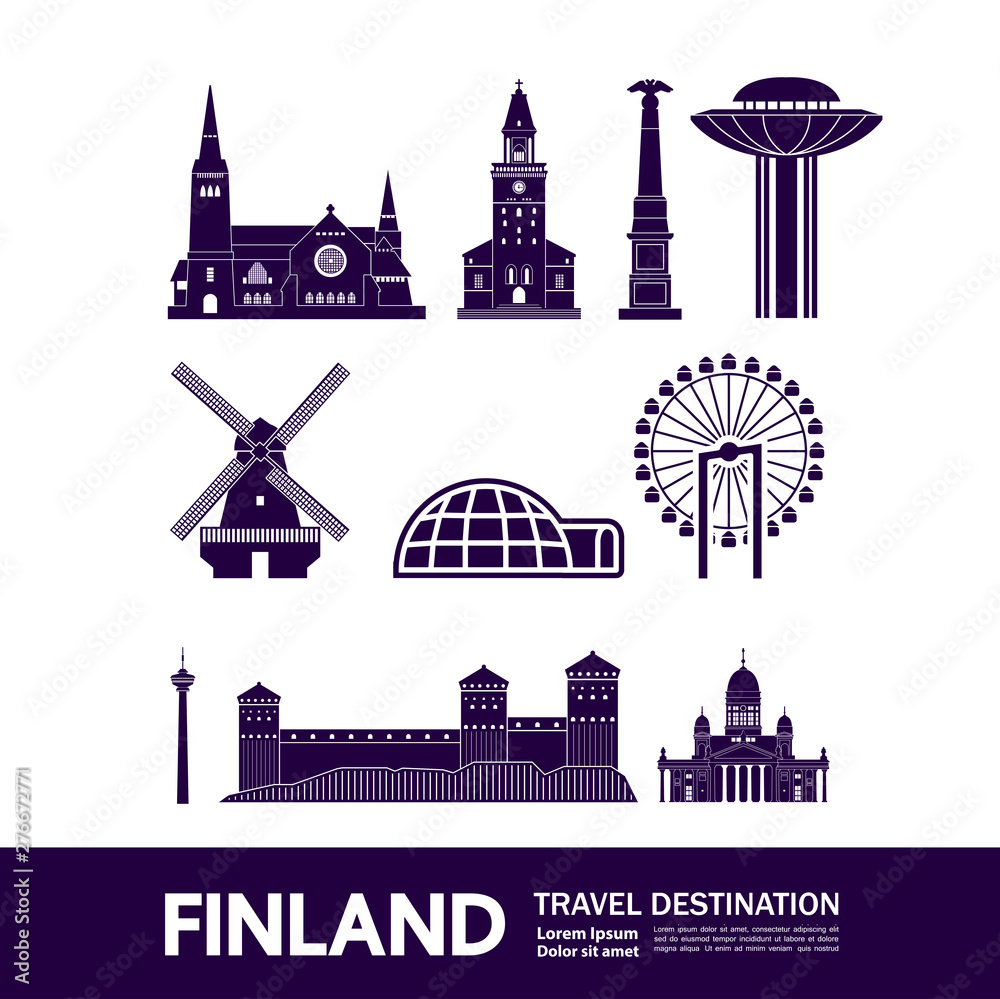Finland travel destination grand vector illustration.