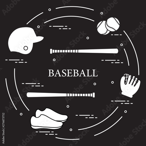 Baseball bats, glove, balls, helmet, shoes.