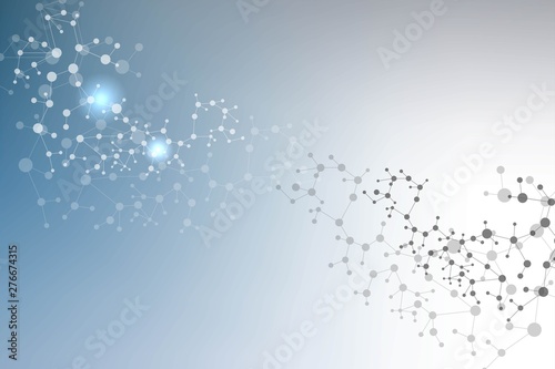 Structure molecule and communication. Dna, atom, neurons. Scientific concept for your design. Connected lines with dots. Medical, technology, chemistry, science background. Vector illustration.