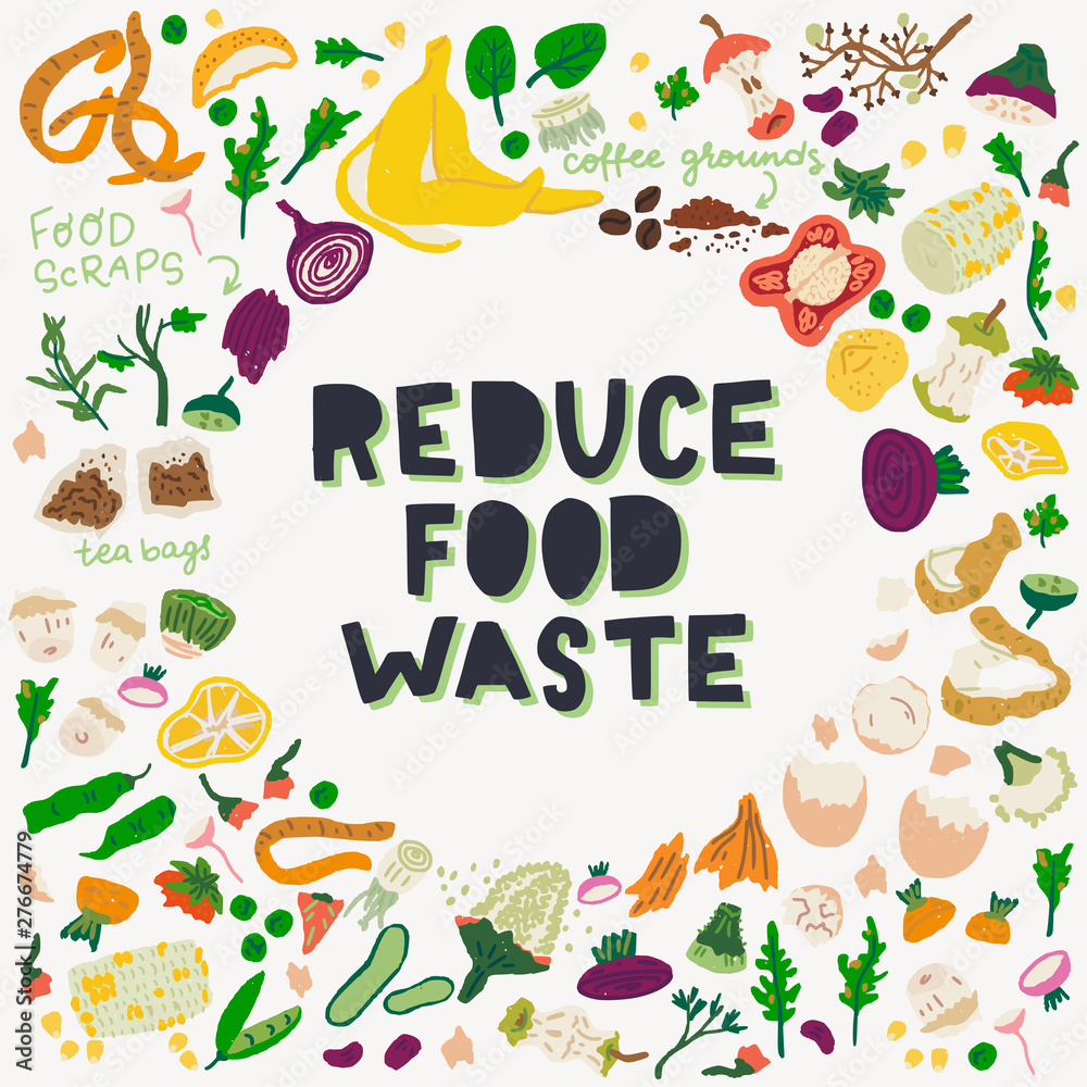 Reduce Food Waste inscription and food scraps