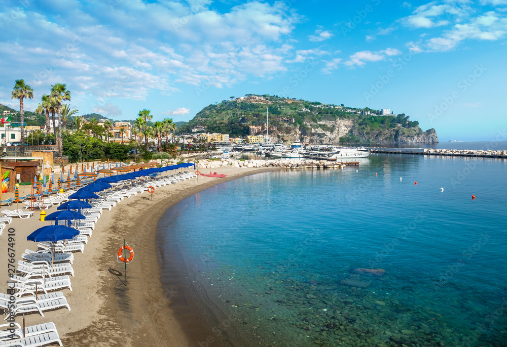 Landscape with beach of  Lacco Ameno, coast of Ischia island, Italy