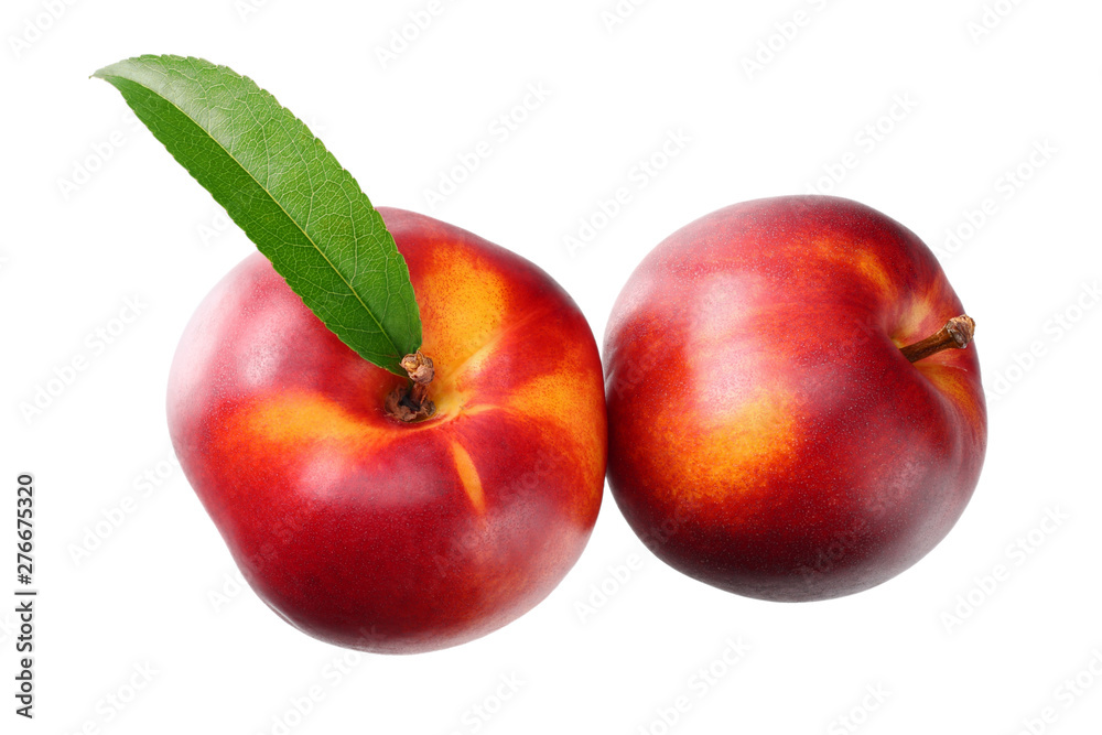 Two nectarine isolated on a white background.