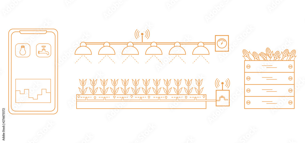 Smart farm and agriculture. Monitoring and control of temperature, humidity, light level. Cultivation of plants. New technologies. High yield. Smart farm and agriculture. Monitoring and control of temperature, humidity, light level. Cultivation of plants. New technologies. High yield.