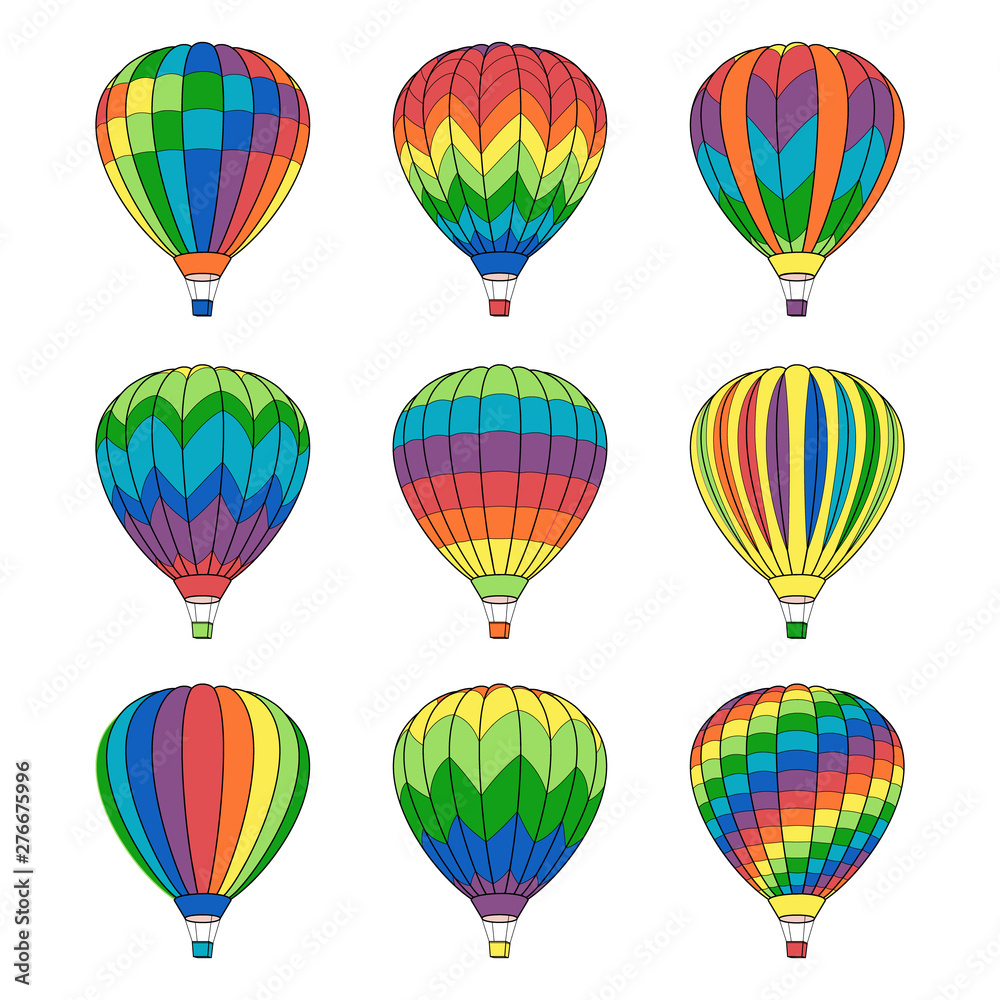 Set of Air Ballon Icons isolated on White Set of Air Ballon Icons isolated on White