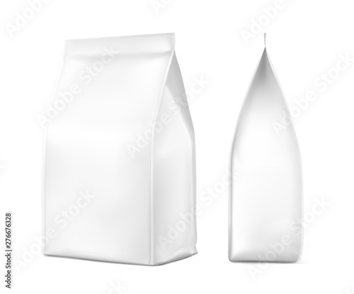 Vertical package mockup with sealed edges. High realistic detail. Ready to use. Suiteble for the presentation of food, for pets, household, etc. EPS10.