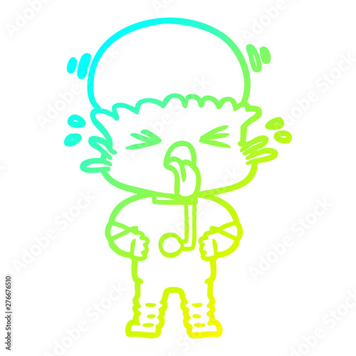 cold gradient line drawing disgusted cartoon alien