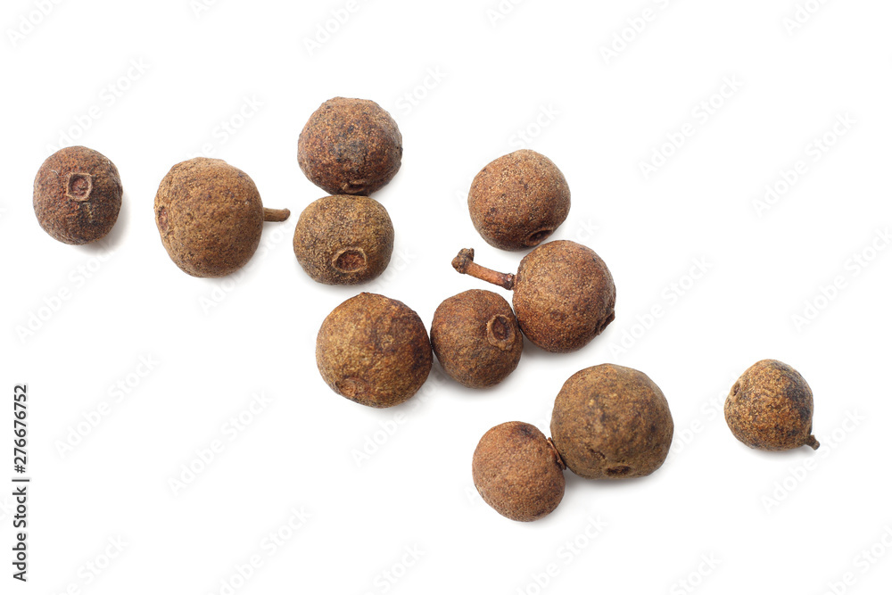 Allspice pepper isolated on white background. Peppercorn. Macro. top view Allspice pepper isolated on white background. Peppercorn. Macro. top view