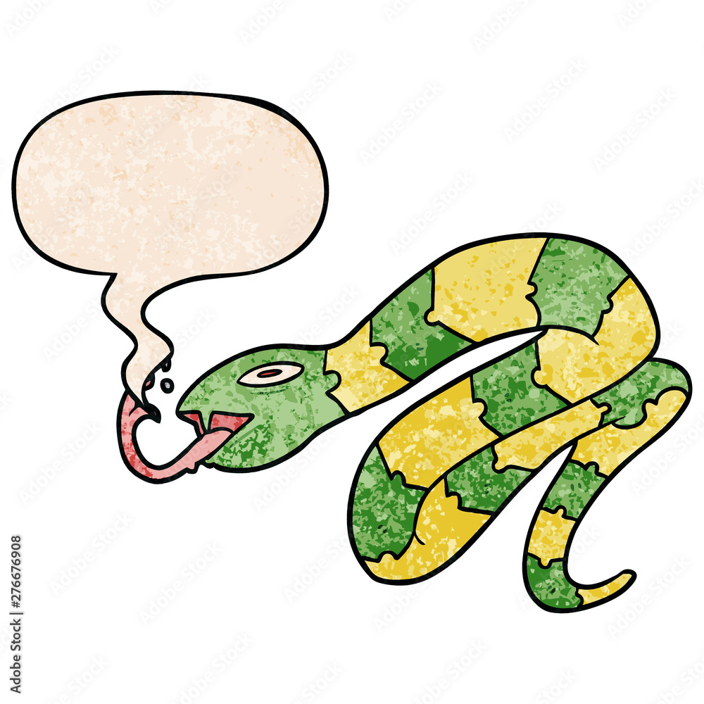 cartoon hissing snake and speech bubble in retro texture style Stock Vector  | Adobe Stock