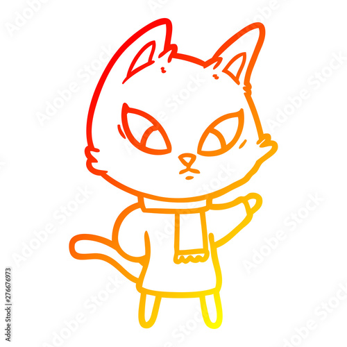 warm gradient line drawing confused cartoon cat