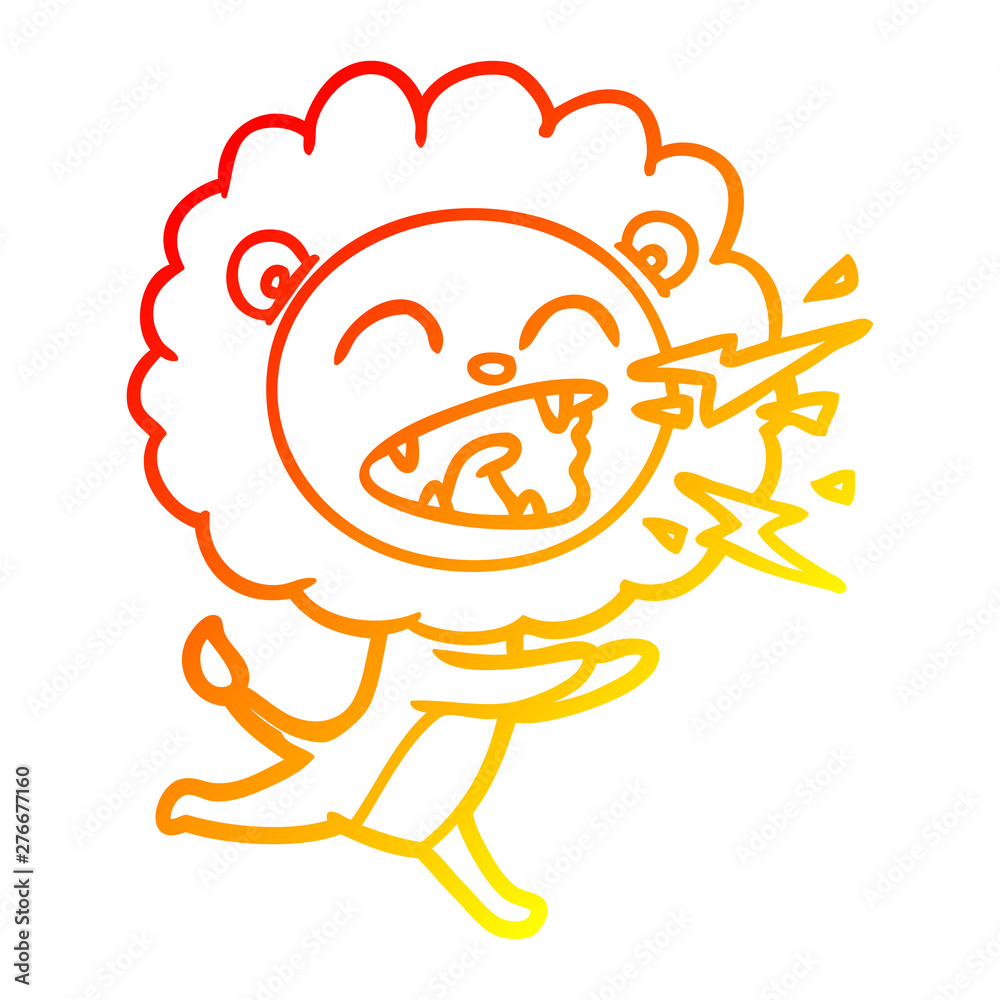 warm gradient line drawing cartoon running lion warm gradient line drawing cartoon running lion