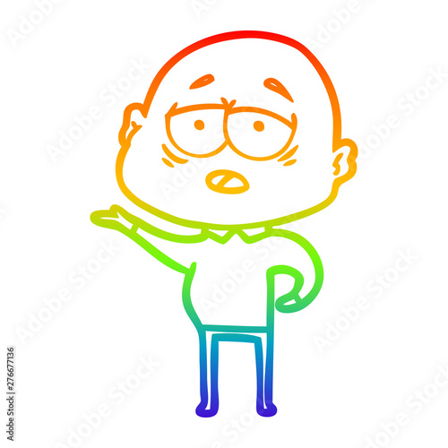 rainbow gradient line drawing cartoon tired bald man