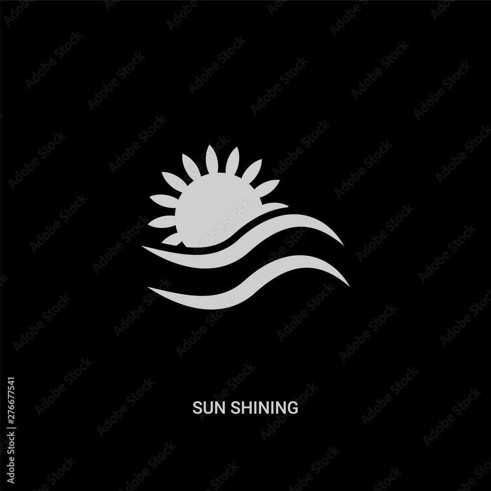 Naklejka premium white sun shining vector icon on black background. modern flat sun shining from nautical concept vector sign symbol can be use for web, mobile and logo.