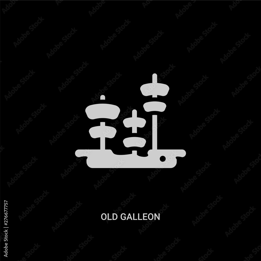 white old galleon vector icon on black background. modern flat old galleon from nautical concept vector sign symbol can be use for web, mobile and logo. white old galleon vector icon on black background. modern flat old galleon from nautical concept vector sign symbol can be use for web, mobile and logo.
