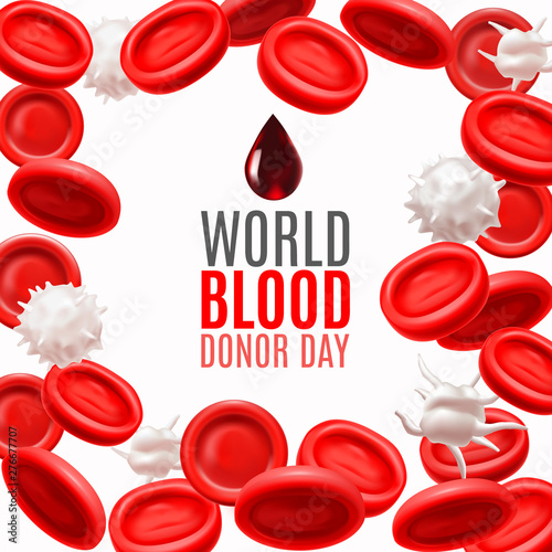 World Blood Donor Day Concept with Blood Cells in Realistic Style