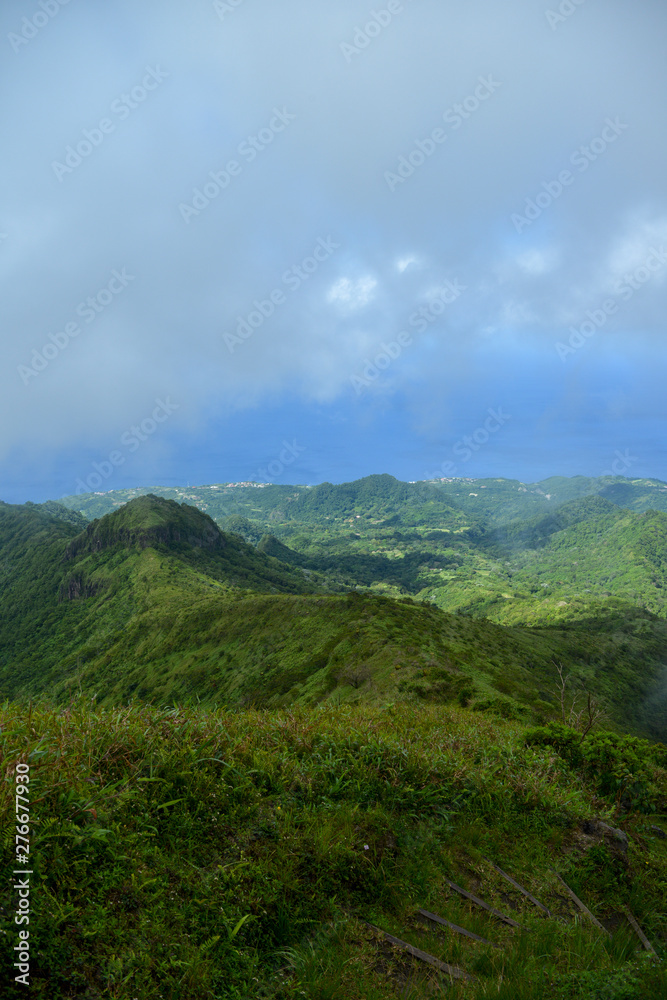 panorama of  mountains Pelée with tropical forest Martinique island
