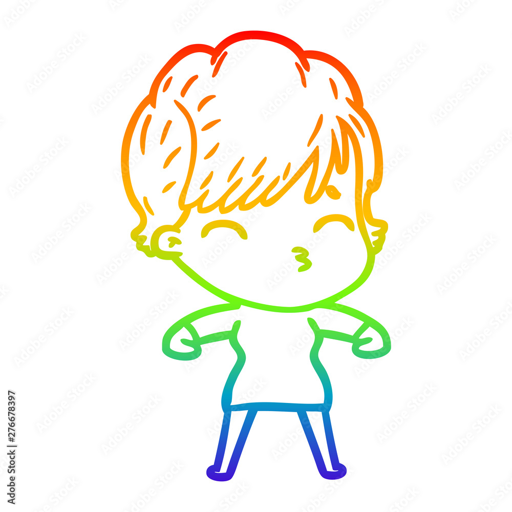 rainbow gradient line drawing cartoon woman thinking rainbow gradient line drawing cartoon woman thinking
