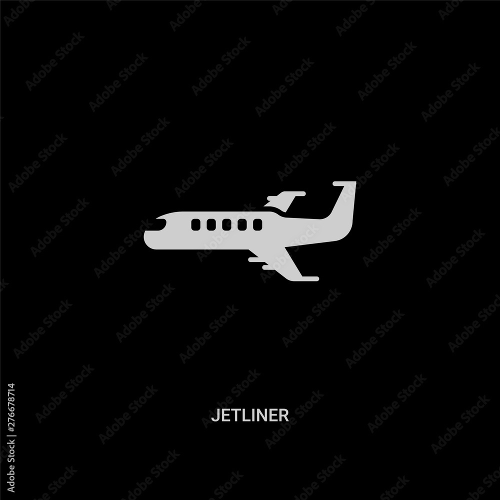 white jetliner vector icon on black background. modern flat jetliner from transportation concept vector sign symbol can be use for web, mobile and logo. white jetliner vector icon on black background. modern flat jetliner from transportation concept vector sign symbol can be use for web, mobile and logo.
