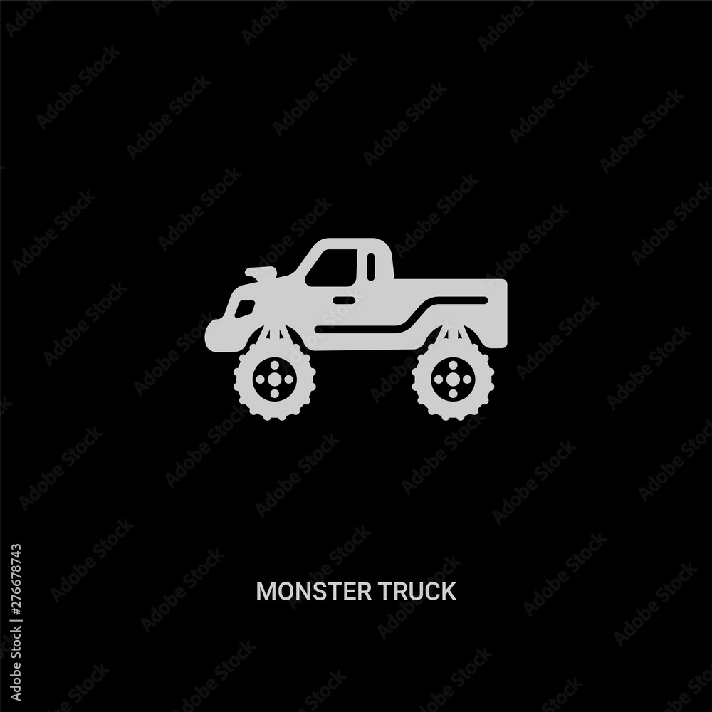 white monster truck vector icon on black background. modern flat monster truck from transportation concept vector sign symbol can be use for web, mobile and logo.