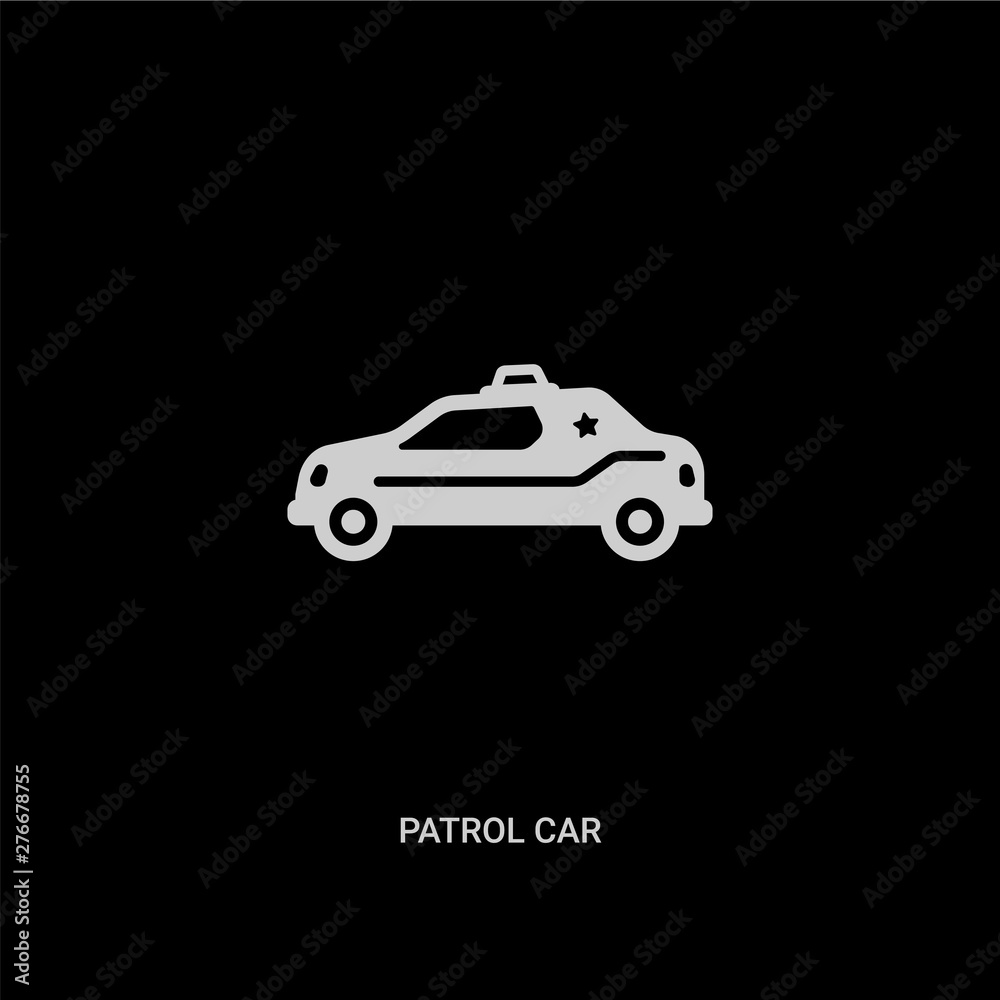 white patrol car vector icon on black background. modern flat patrol car from transportation concept vector sign symbol can be use for web, mobile and logo.