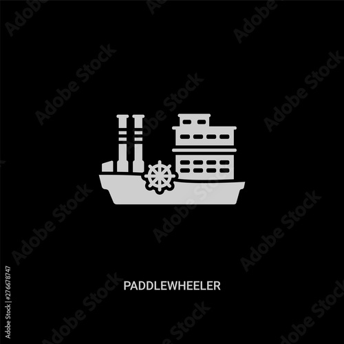 white paddlewheeler vector icon on black background. modern flat paddlewheeler from transportation concept vector sign symbol can be use for web, mobile and logo.