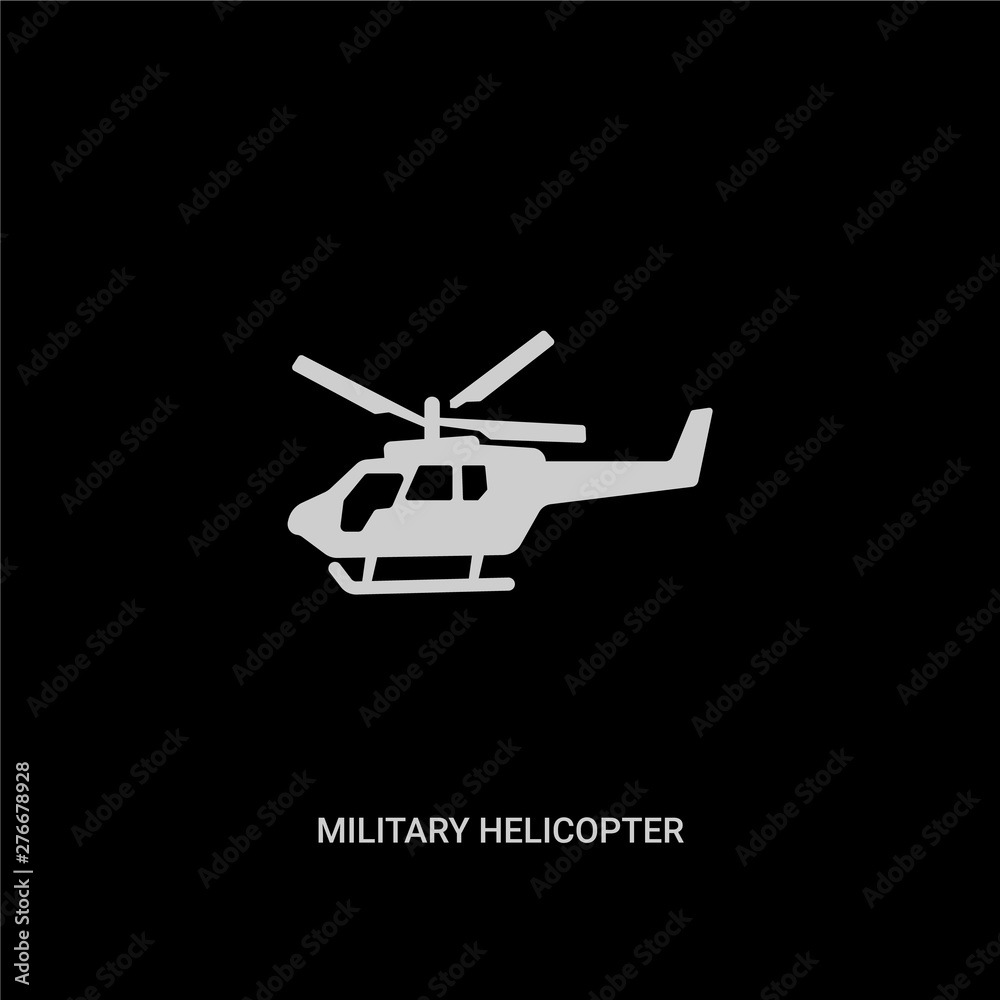 white military helicopter vector icon on black background. modern flat military helicopter from transportation concept vector sign symbol can be use for web, mobile and logo.